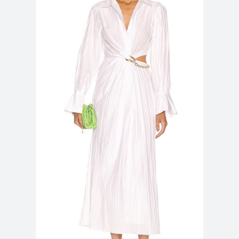 Jonathan SIMKHAI Fraya Chain Cutout Plisse Poplin Maxi Shirtdress